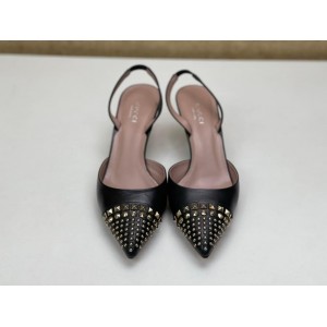 [NEW] GUCCI 370443 VIBRANT COLINE LEATHER STUDDED LOW HEEL SANDALS PUMPS